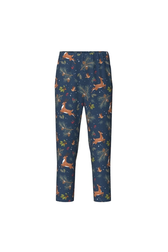 Cartoon Deers Print Teenagers' Pajama Pants Long Sleep Pants Soft Elastic Waist Pajama Bottoms Elastic waist with 2 Pockets 5-16 Years-Small