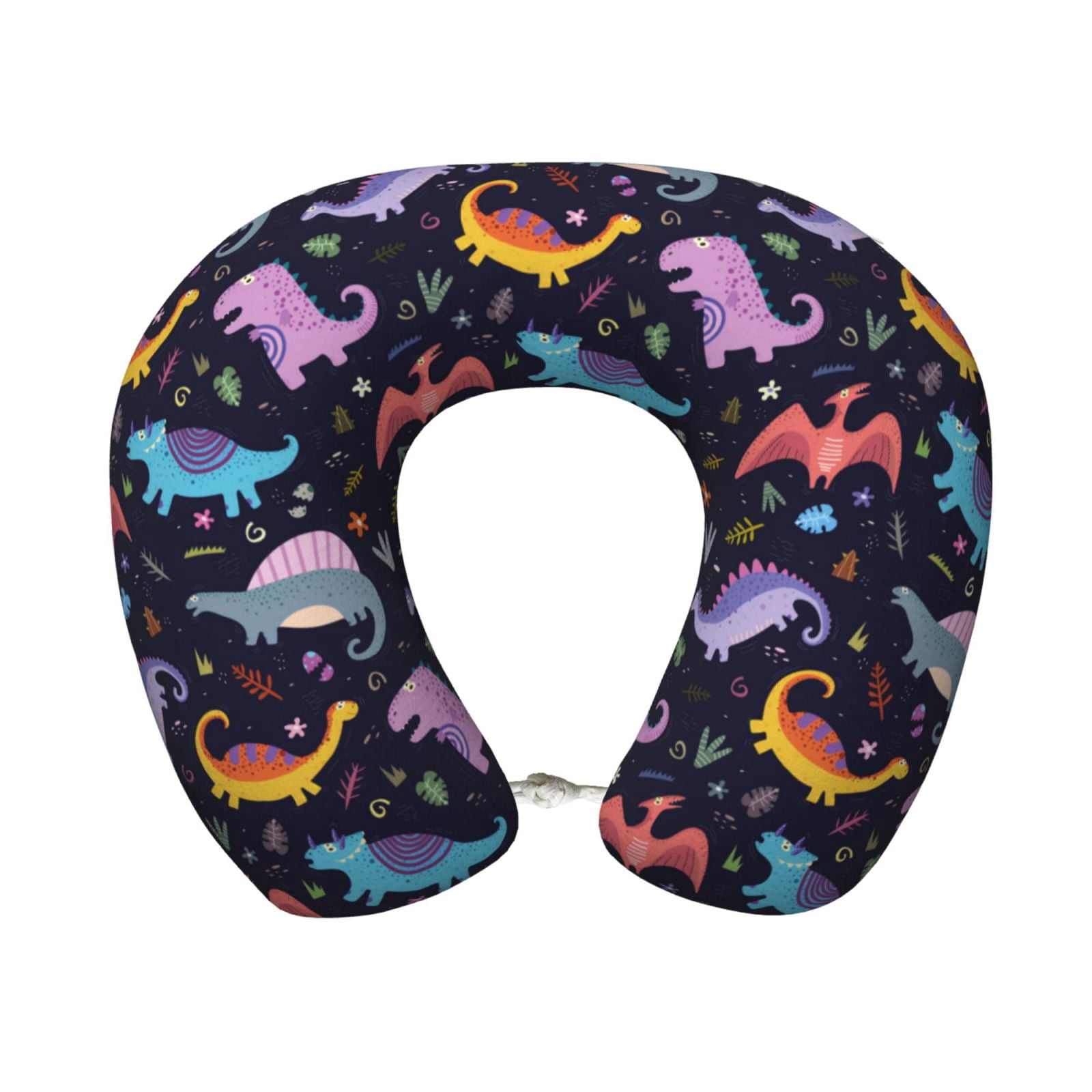 Xecao Cartoon Dinosaur Print Memory Foam Cervical Neck Pillow Versatile U-Shaped Pillows for Home,Office,Camping,Travelling,Soft Washable Cover