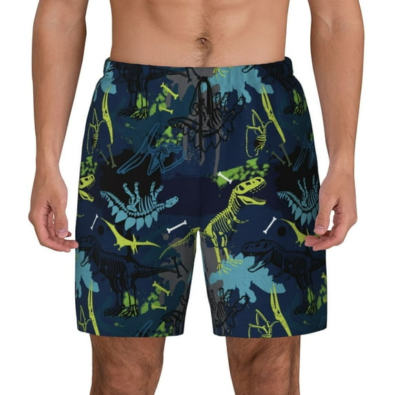 Xecao Cartoon Dinosaur for Men's Swimming Trunks Swim Trunks Quick Dry Swim Shorts with Mesh Lining Funny Swimwear Bathing Suits