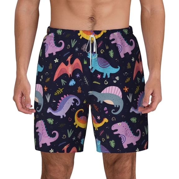 Xecao Cartoon Dinosaur for Men's Swimming Trunks Swim Trunks Quick Dry Swim Shorts with Mesh Lining Funny Swimwear Bathing Suits