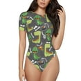 thumbnail image 1 of The Xecao Cartoon Dinosaurs Women's Crew Neck Body Suit, a short-sleeved bodysuit and basic swimsuit, both comfort and style for dating and daily life, 1 of 9