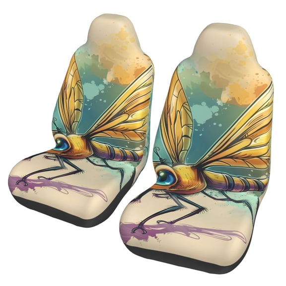 Xecao Cartoon Dragonfly Art Print Car Seat Cover in That Fits Most Cars, Vans, SUVs, and Trucks.