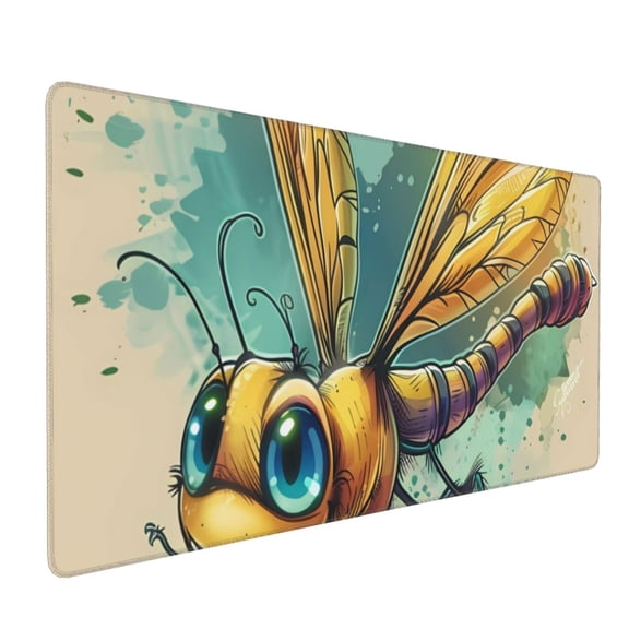 Xecao Cartoon Dragonfly Art Print Large Mouse Pad, 16x35.5in Mousepad, Professional Non-Slip Rubber Base Big Mouse Pad, Mouse Pad for Gaming & Office Full Desk Mouse Pad
