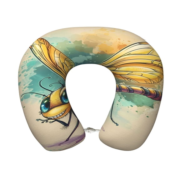 Xecao Cartoon Dragonfly Art Print Memory Foam Cervical Neck Pillow Versatile U-Shaped Pillows for Home,Office,Camping,Travelling,Soft Washable Cover