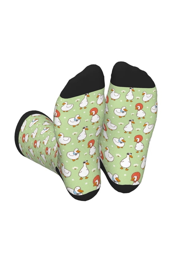 Xecao Cartoon Duck Print Crew Socks for Men and Women, Men's Soft Moisture-wicking Sock