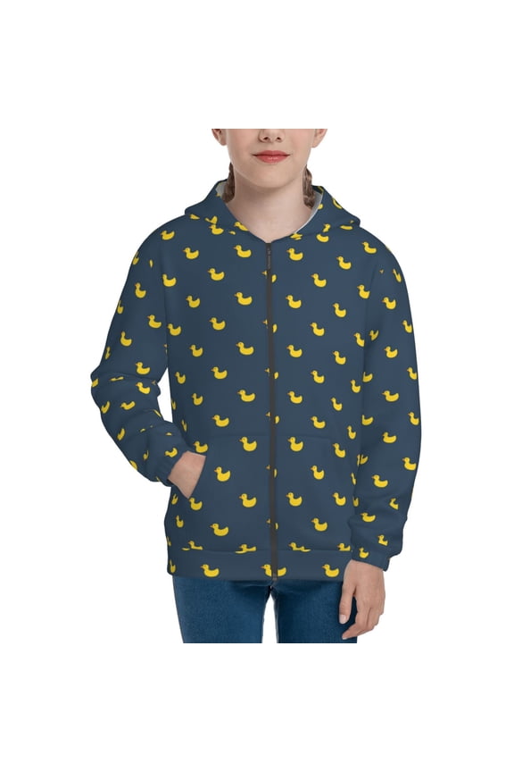 Cartoon Ducks Pattern Zip Up Hoodies for Boys Girls, Sweatshirt with Pockets-Medium