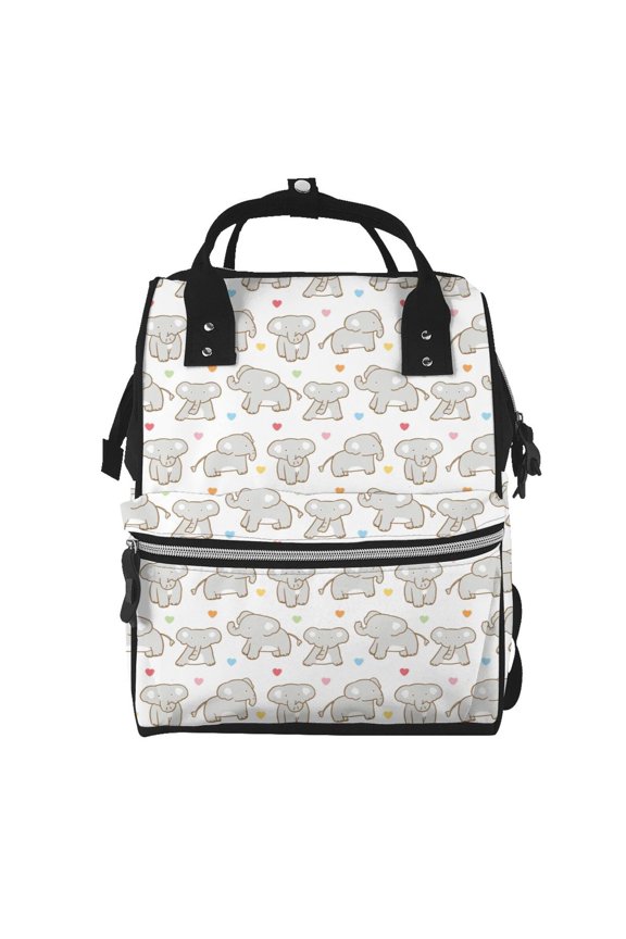 Cartoon Elephant and Heart Print Large Capacity Nappy Bag Is a Multi-Functional Waterproof Travel Backpack, Perfect as a Nursing Bag or Mummy Backpack for Women