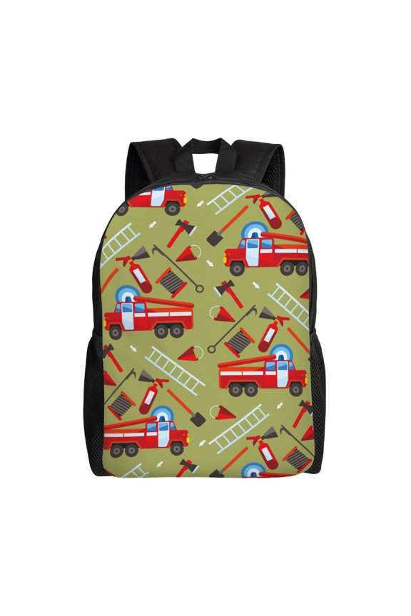 Cartoon Fire Truck Print School Backpack with Laptop Compartment Small Travel Laptop Backpack for Women Men Waterproof College Backpack Simple School Bag