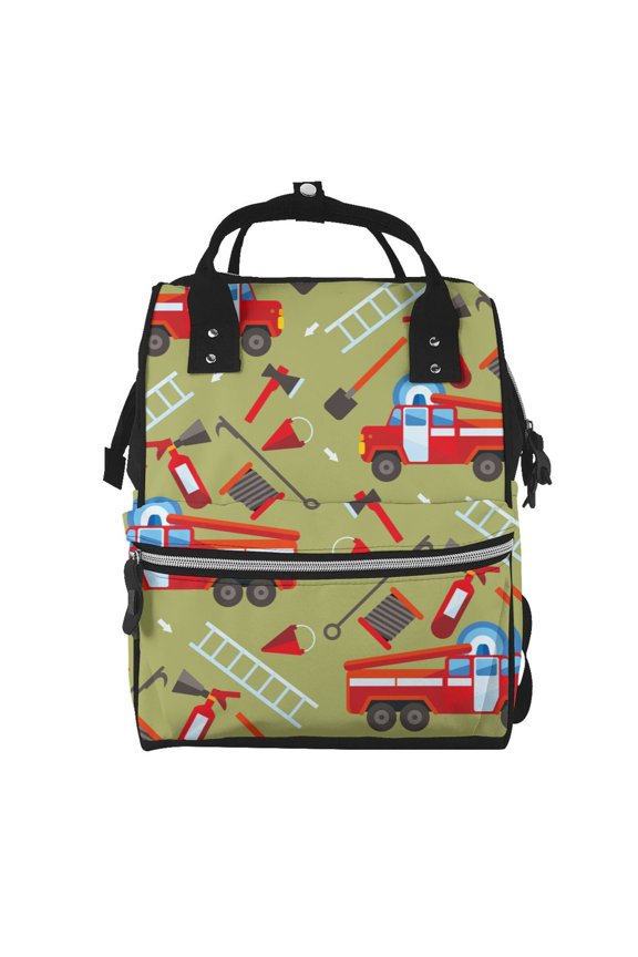 Cartoon Fire Truck print Large Capacity Nappy Bag is a multi-functional waterproof travel backpack, perfect as a nursing bag or mummy backpack for women