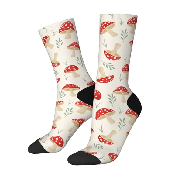 Xecao Cartoon Flat Mushrooms Pattern Sport Socks for Women and Men Crew Socks Sporty Calf Socks Casual Socks
