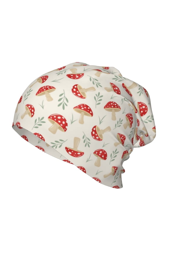 Cartoon Flat Mushrooms Print Beanie Hat Toddler Girls Boys, Baby Hats Winter Warm Knitted Thermal, Kids Winter Caps