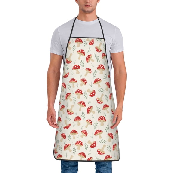 Xecao Cartoon Flat Mushrooms Print Funny BBQ Chef Aprons for Men Women,Adjustable Kitchen Cooking Aprons with Pocket Waterproof Oil Proof No Pilling Fading