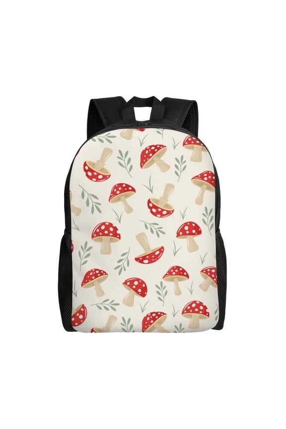 Cartoon Flat Mushrooms Print School Backpack with Laptop Compartment Small Travel Laptop Backpack for Women Men Waterproof College Backpack Simple School Bag