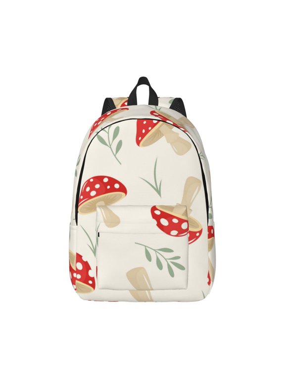 Cartoon Flat Mushrooms for Canvas College Laptop Backpack, Durable Rucksack Travel Notebook Bag School Backpack Book Bag for Men Women