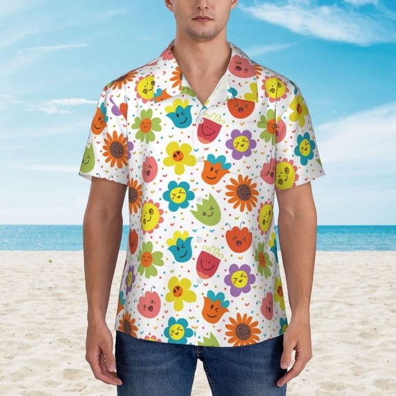 Xecao Cartoon Flowers print Hawaiian shirt - a stylish short-sleeve button-down for men, perfect for casual beach and tropical outings.