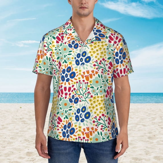 Xecao Cartoon Flowers print Hawaiian shirt - a stylish short-sleeve button-down for men, perfect for casual beach and tropical outings.