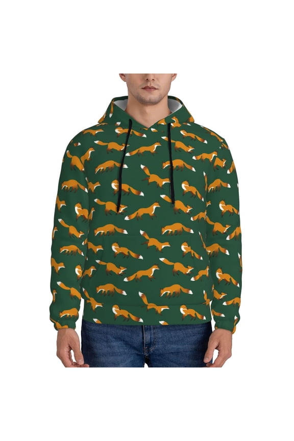 Cartoon Fox 1 Pattern Men's Adult Pullover Hoodie,Hooded Sweatshirt-Large