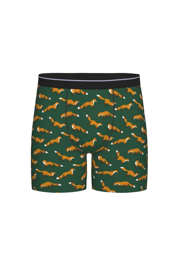 Cartoon Fox 1 Print Boxer Briefs for Men's Stretch Moisture-Wicking Underwear, Mid-Rise Classics breathable fabric