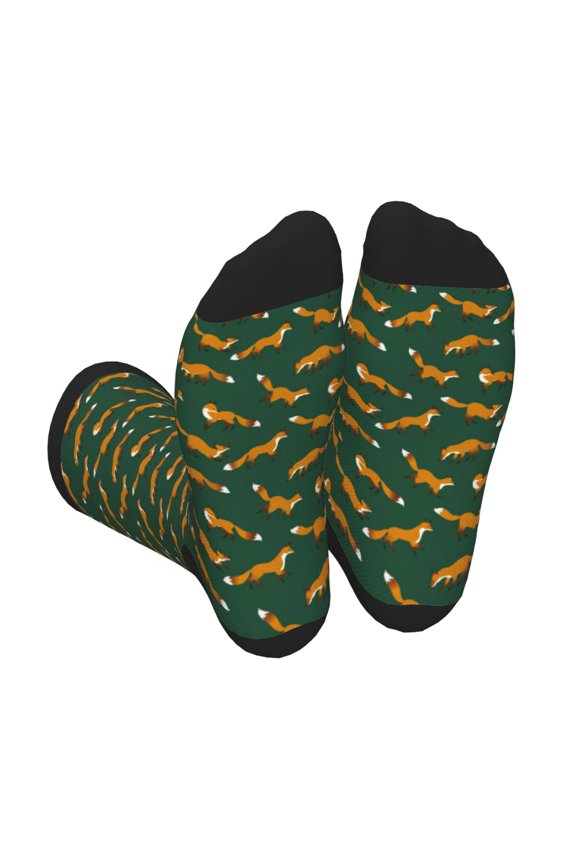 Cartoon Fox 1 Print Crew Socks for Men and Women, Men's Soft Moisture-wicking Sock