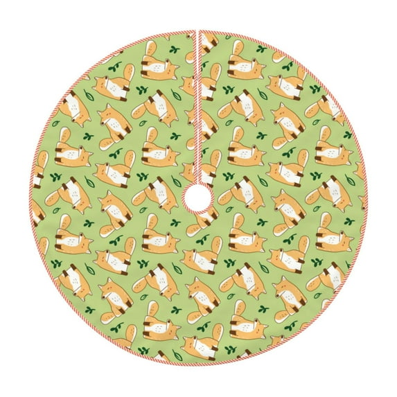 Xecao Cartoon Fox 2 Pattern Christmas Tree Skirt Round Xmas Tree Mat Base Cover for Holiday Home Decorations-48"