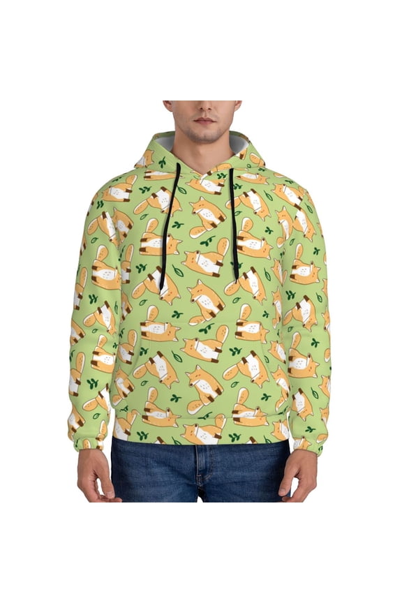 Cartoon Fox 2 Pattern Men's Adult Pullover Hoodie,Hooded Sweatshirt-Small