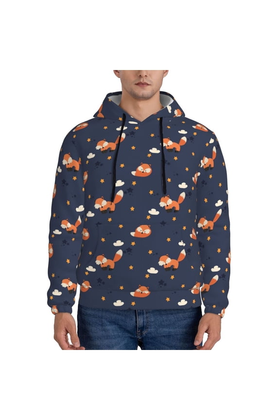 Cartoon Fox Pattern Men's Adult Pullover Hoodie,Hooded Sweatshirt-XX-Large