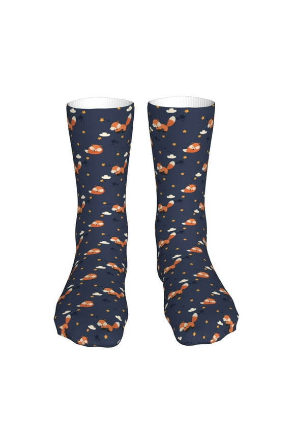 Cartoon Fox Print Fashion No Heel Casual Crew Socks Cushioned Breathable for Men Women - Moisture wicking,Not easy to fade Suitable for daily