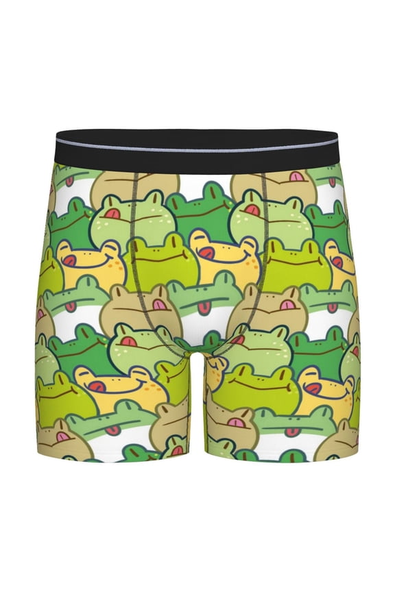 Cartoon Frog Print Boxer Briefs for Men's Stretch Moisture-Wicking Underwear, Mid-Rise Classics breathable fabric