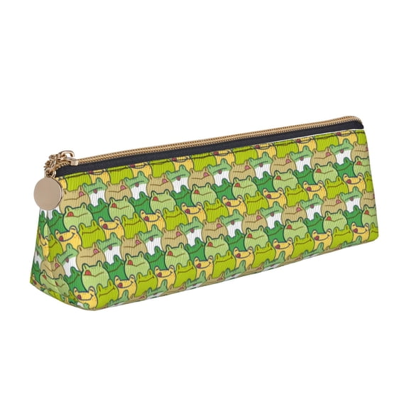 Xecao Cartoon Frog Print Leather Pencil Case -Stationery Bag Pen Holder for Work & Office