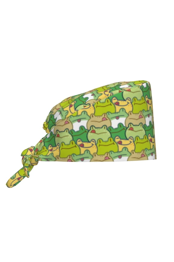 Cartoon Frog Print Men Women Adjustable Working Cap with Button Unisex Hats Sweatband