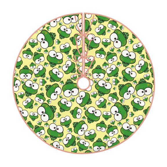 Xecao Cartoon Frogs Pattern Christmas Tree Skirt Round Xmas Tree Mat Base Cover for Holiday Home Decorations-30"