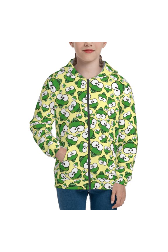 Cartoon Frogs Pattern Zip Up Hoodies for Boys Girls, Sweatshirt with Pockets-Small