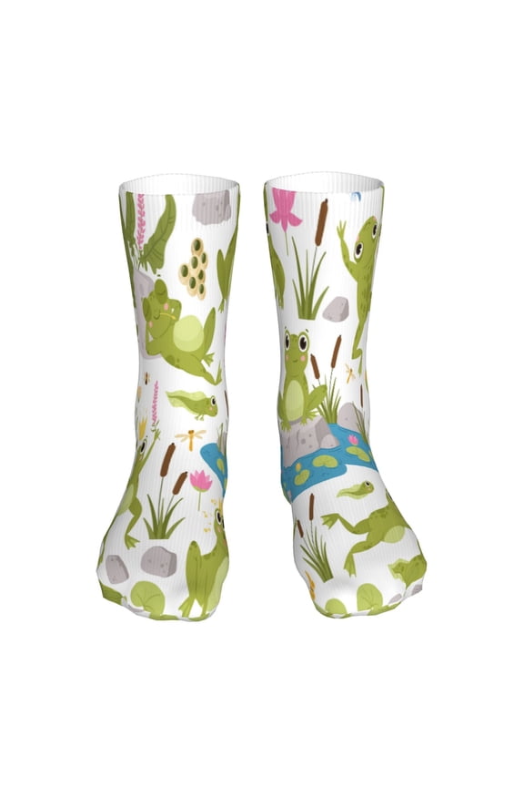 Cartoon Frogs Print Fashion No Heel Casual Crew Socks Cushioned Breathable for Men Women - Moisture wicking,Not easy to fade Suitable for daily