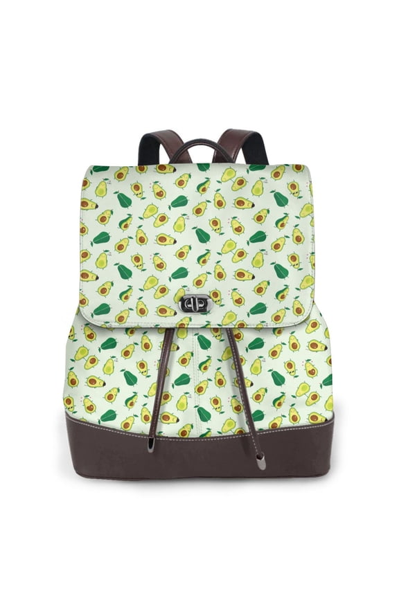 Cartoon Fruit Print Large Backpack Soft Leather for Women Travel with Compartment, Adjustable Convertible Strap