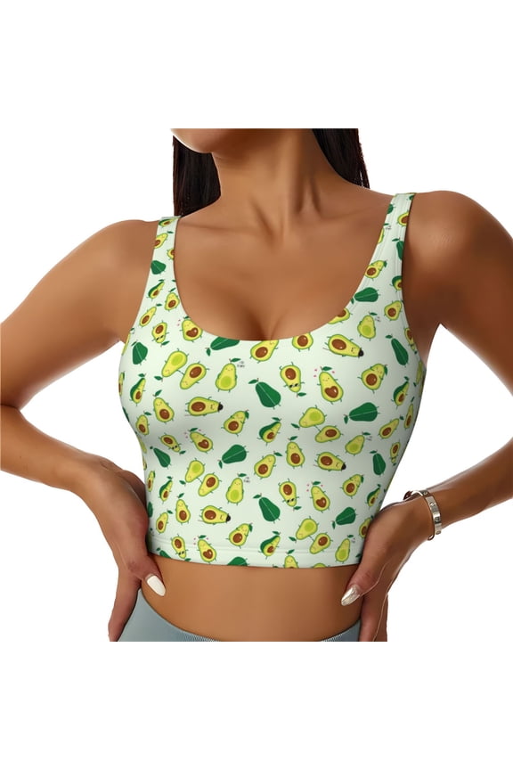 Cartoon Fruit for Sports Bra with Removable Pads, Crop Tank Top Design, Women's Longline Sports Bra - Non-Wired - Large