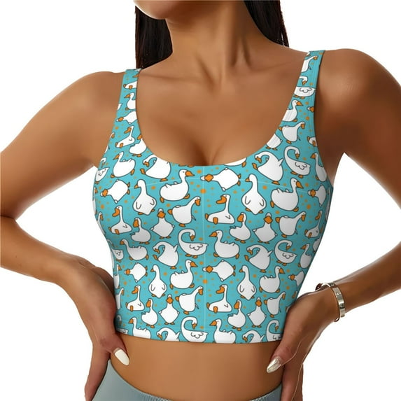 Xecao Cartoon Funny Goose for Sports Bra with Removable Pads, Crop Tank Top Design, Women's Longline Sports Bra - Non-Wired - X-Large
