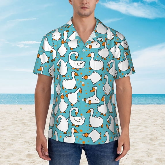 Xecao Cartoon Funny Goose print Hawaiian shirt - a stylish short-sleeve button-down for men, perfect for casual beach and tropical outings.
