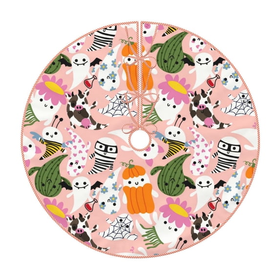 Xecao Cartoon Halloween Pattern Christmas Tree Skirt Holiday Part Decorations for Christmas Tree, Farmhouse Christmas Decor Xmas Holiday Home Party Decorations-36"