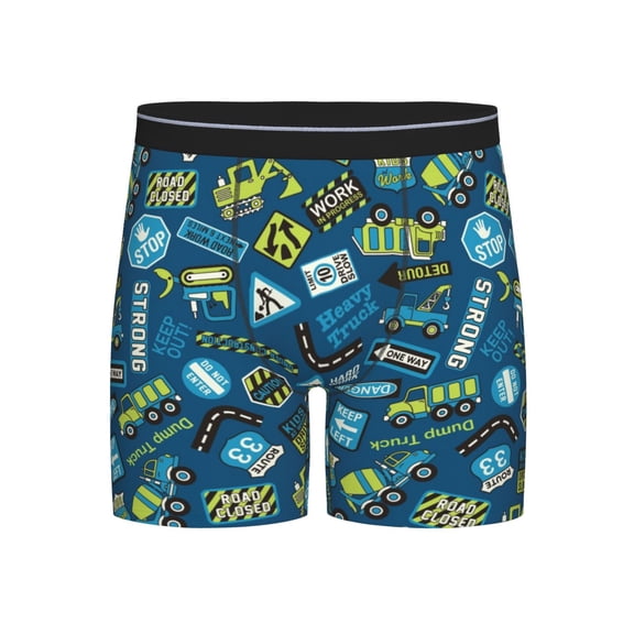 Xecao Cartoon Heavy Equipment Machinery Road Construction Print Boxer Briefs for Men's Stretch Moisture-Wicking Underwear, Mid-Rise Classics breathable fabric