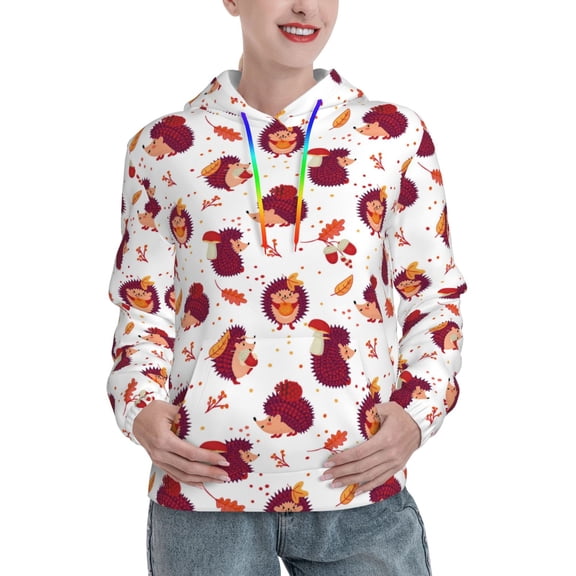 Xecao Cartoon Hedgehogs Pattern Hoodies for Women Sweatshirts Long Sleeve Sweatshirts Pullover Outfits with Pocket-Small