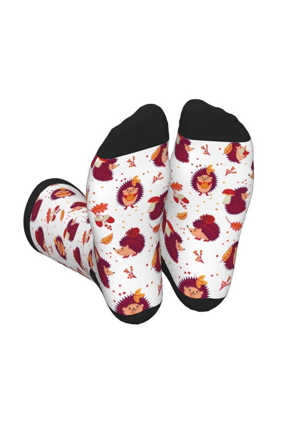 Cartoon Hedgehogs Print Crew Socks for Men and Women, Men's Soft Moisture-wicking Sock