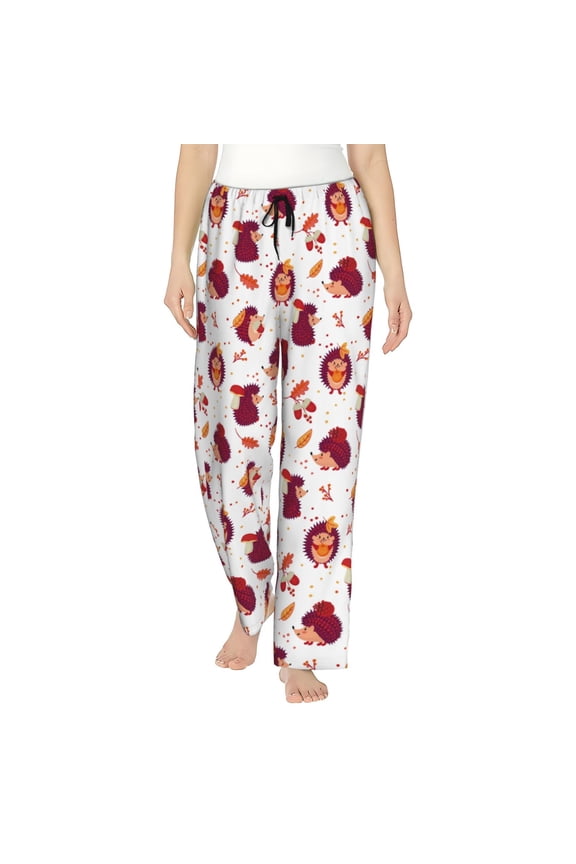 Cartoon Hedgehogs Print Women's Straight Lounge Pajama Pants,The Epitome of Relaxed Sleepwear-Medium