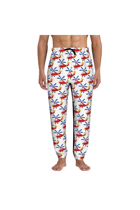 Cartoon Helicopter Print Active Tech Joggers for Men, Mens Sweatpants Lounge Pants with Pockets-Large