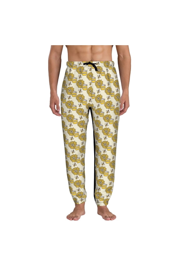 Cartoon Honey Pot Bee Sunflower Print Active Tech Joggers for Men, Mens Sweatpants Lounge Pants with Pockets-3X-Large