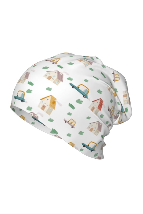 Cartoon House Print Beanie Hat Toddler Girls Boys, Baby Hats Winter Warm Knitted Thermal, Kids Winter Caps