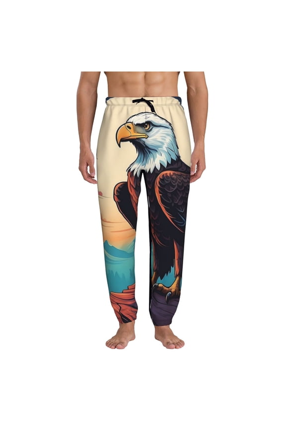 Cartoon Iceberg Bald Eagle Print Active Tech Joggers for Men, Mens Sweatpants Lounge Pants with Pockets-3X-Large