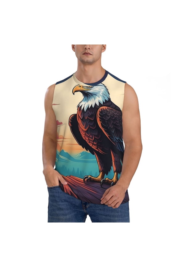 Cartoon Iceberg Bald Eagle Print Men's Tank Top: Sleek Sleeveless Tee for Casual Sports and Beach Occasions-3X-Large