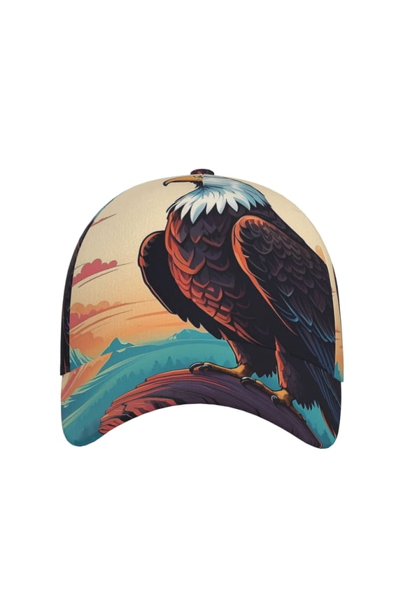 Cartoon Iceberg Bald Eagle for Baseball Cap: Unisex, crafted from classic polyester twill fabric, featuring a soft unconstructed design
