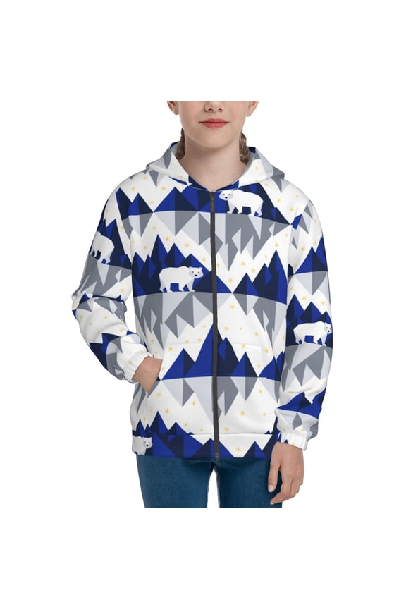 Cartoon Iceberg Polar Bear Pattern Zip Up Hoodies for Boys Girls, Sweatshirt with Pockets-
