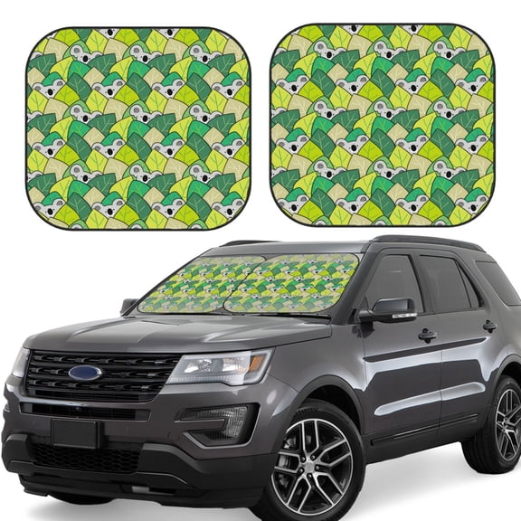 Xecao Cartoon Koala Bear and Leaf for Foldable Car Sun Shades (2-Pack) offer sun protection with an easy-fold design for convenient windshield shading.